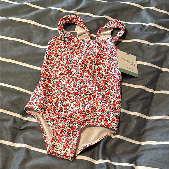 Little Planet by Carters Other - Kids Floral One Piece Swimsuit - Red and White